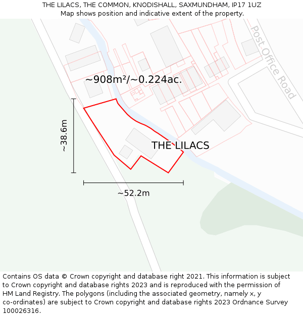 THE LILACS, THE COMMON, KNODISHALL, SAXMUNDHAM, IP17 1UZ: Plot and title map
