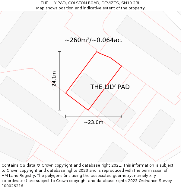 THE LILY PAD, COLSTON ROAD, DEVIZES, SN10 2BL: Plot and title map