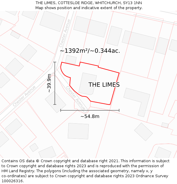 THE LIMES, COTTESLOE RIDGE, WHITCHURCH, SY13 1NN: Plot and title map