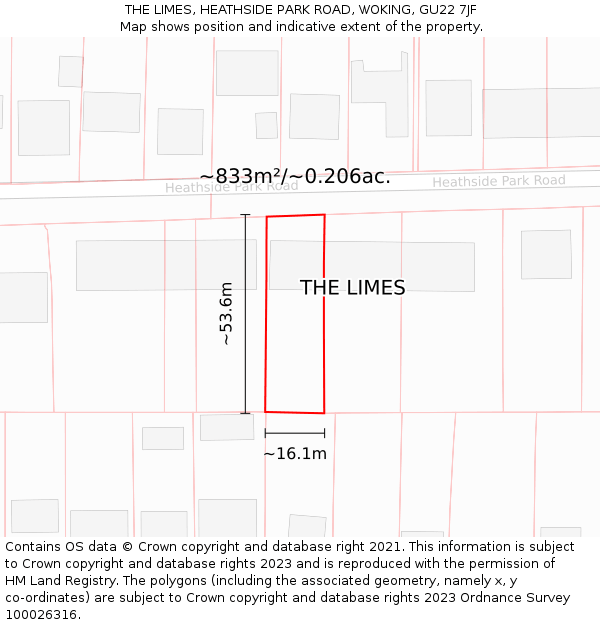 THE LIMES, HEATHSIDE PARK ROAD, WOKING, GU22 7JF: Plot and title map