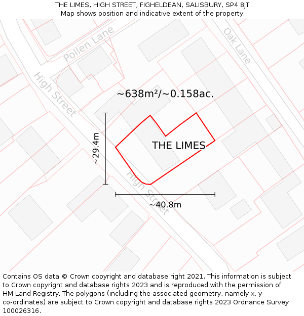 THE LIMES, HIGH STREET, FIGHELDEAN, SALISBURY, SP4 8JT: Plot and title map