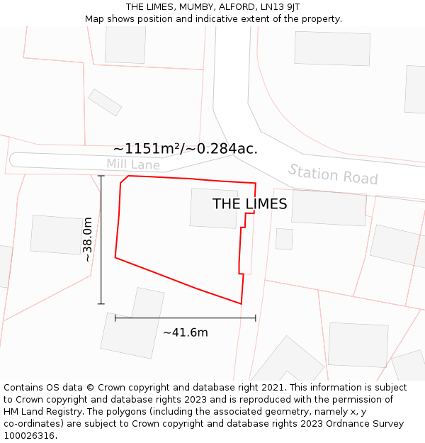 THE LIMES, MUMBY, ALFORD, LN13 9JT: Plot and title map