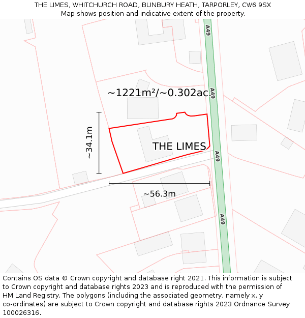 THE LIMES, WHITCHURCH ROAD, BUNBURY HEATH, TARPORLEY, CW6 9SX: Plot and title map