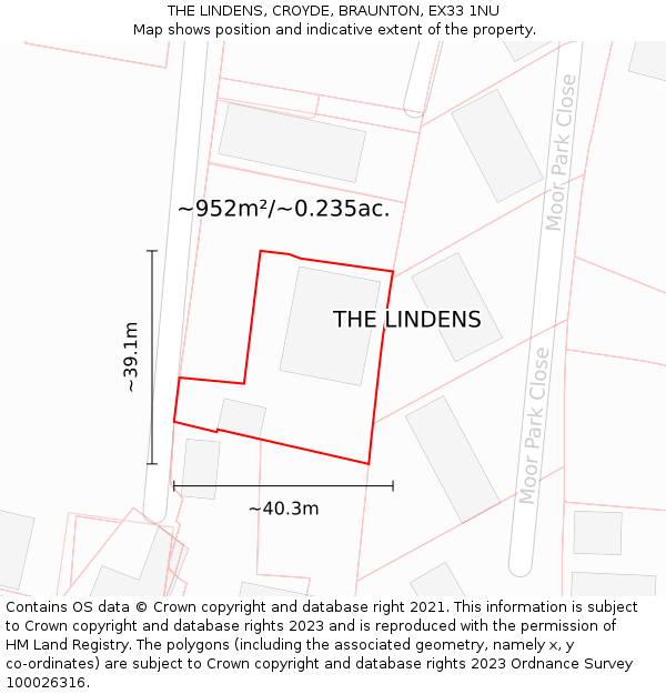 THE LINDENS, CROYDE, BRAUNTON, EX33 1NU: Plot and title map