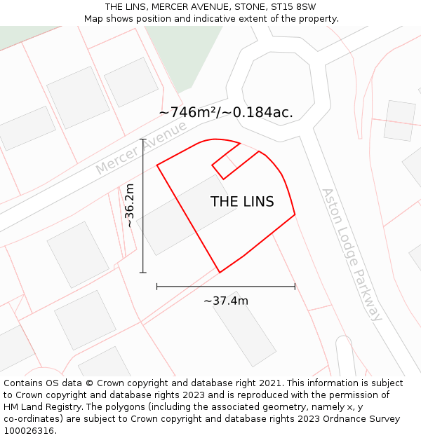 THE LINS, MERCER AVENUE, STONE, ST15 8SW: Plot and title map