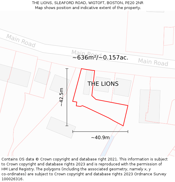 THE LIONS, SLEAFORD ROAD, WIGTOFT, BOSTON, PE20 2NR: Plot and title map
