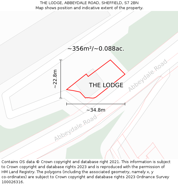 THE LODGE, ABBEYDALE ROAD, SHEFFIELD, S7 2BN: Plot and title map
