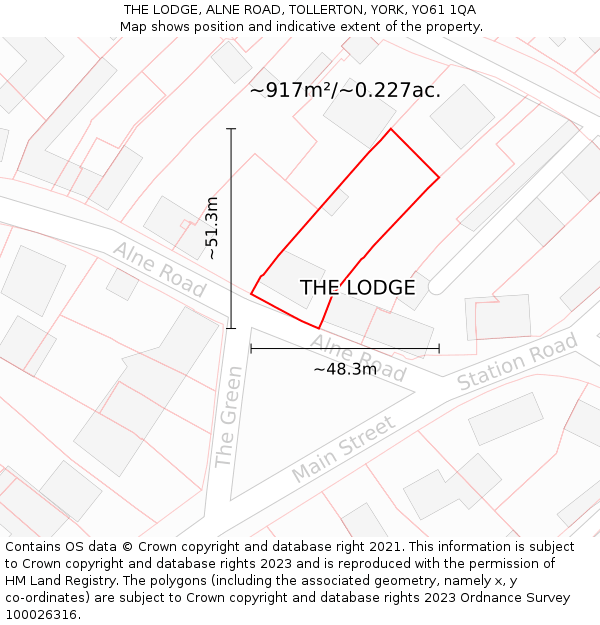 THE LODGE, ALNE ROAD, TOLLERTON, YORK, YO61 1QA: Plot and title map