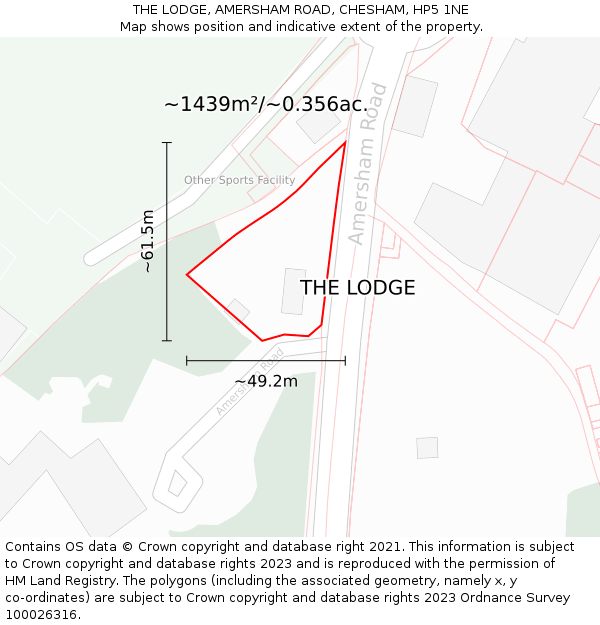 THE LODGE, AMERSHAM ROAD, CHESHAM, HP5 1NE: Plot and title map