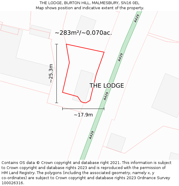 THE LODGE, BURTON HILL, MALMESBURY, SN16 0EL: Plot and title map