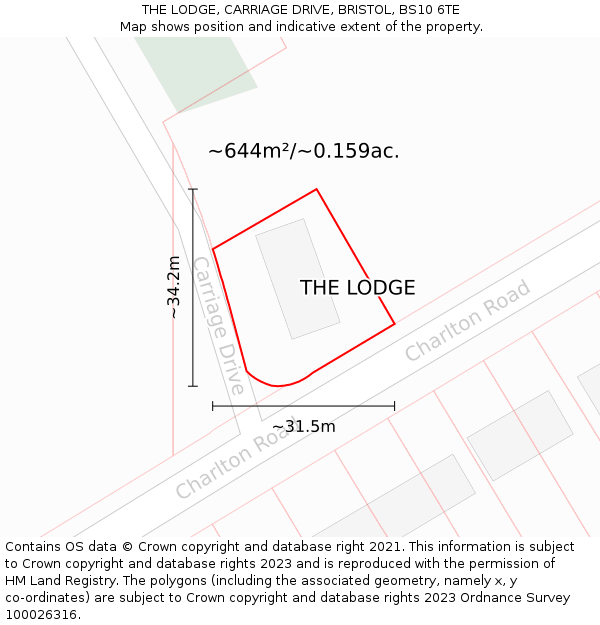THE LODGE, CARRIAGE DRIVE, BRISTOL, BS10 6TE: Plot and title map