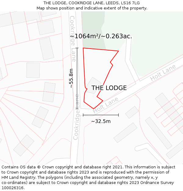THE LODGE, COOKRIDGE LANE, LEEDS, LS16 7LG: Plot and title map
