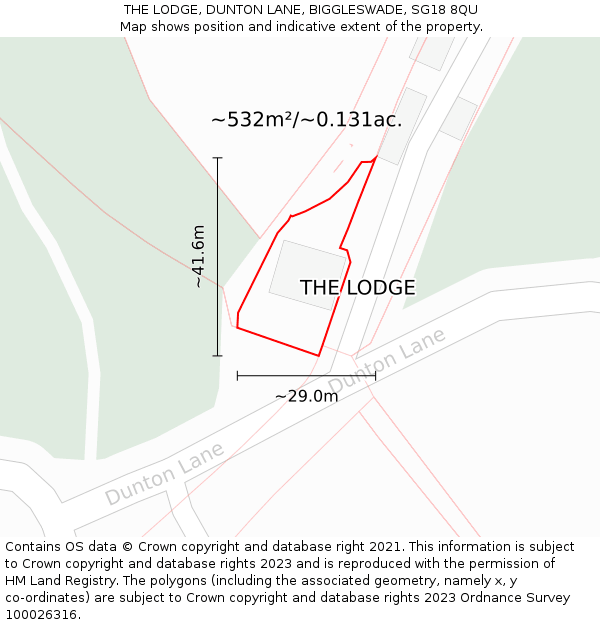 THE LODGE, DUNTON LANE, BIGGLESWADE, SG18 8QU: Plot and title map