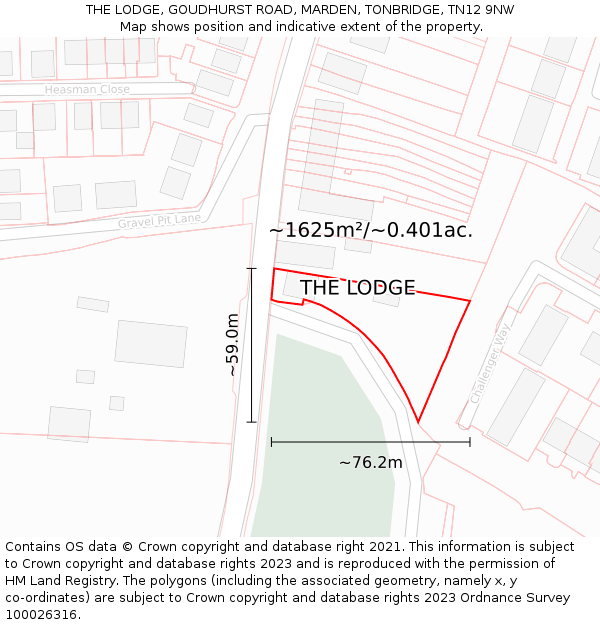 THE LODGE, GOUDHURST ROAD, MARDEN, TONBRIDGE, TN12 9NW: Plot and title map