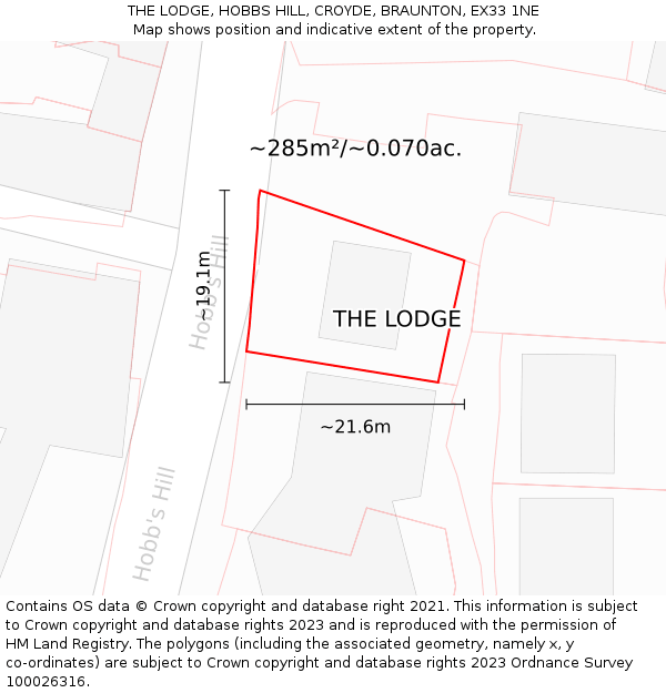 THE LODGE, HOBBS HILL, CROYDE, BRAUNTON, EX33 1NE: Plot and title map