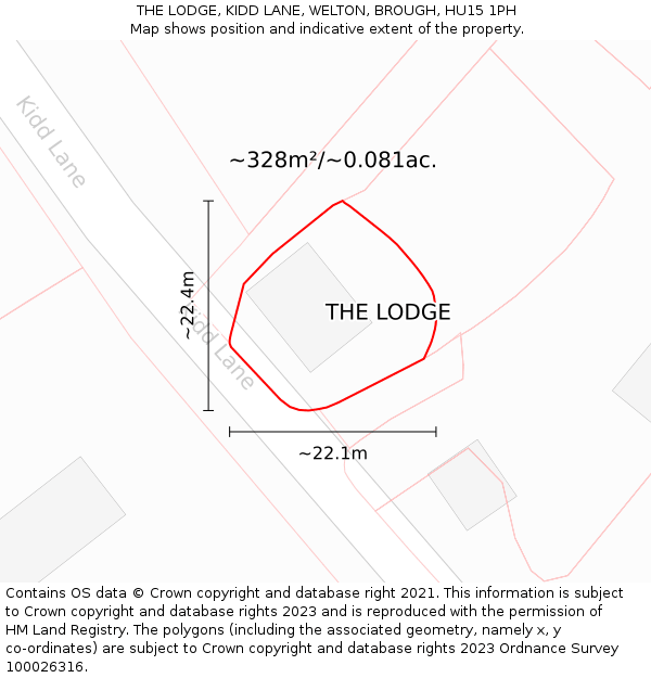 THE LODGE, KIDD LANE, WELTON, BROUGH, HU15 1PH: Plot and title map