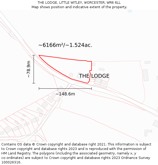 THE LODGE, LITTLE WITLEY, WORCESTER, WR6 6LL: Plot and title map