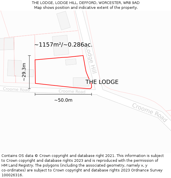 THE LODGE, LODGE HILL, DEFFORD, WORCESTER, WR8 9AD: Plot and title map