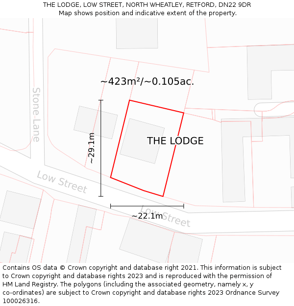 THE LODGE, LOW STREET, NORTH WHEATLEY, RETFORD, DN22 9DR: Plot and title map