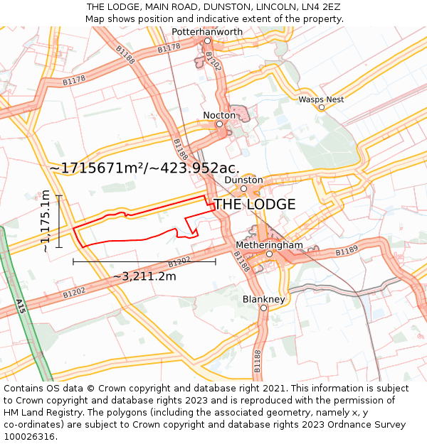 THE LODGE, MAIN ROAD, DUNSTON, LINCOLN, LN4 2EZ: Plot and title map