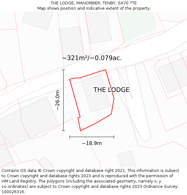 THE LODGE, MANORBIER, TENBY, SA70 7TE: Plot and title map