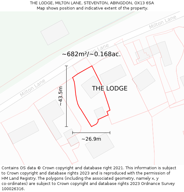 THE LODGE, MILTON LANE, STEVENTON, ABINGDON, OX13 6SA: Plot and title map
