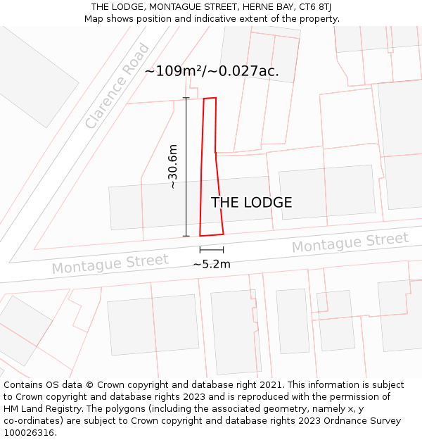 THE LODGE, MONTAGUE STREET, HERNE BAY, CT6 8TJ: Plot and title map