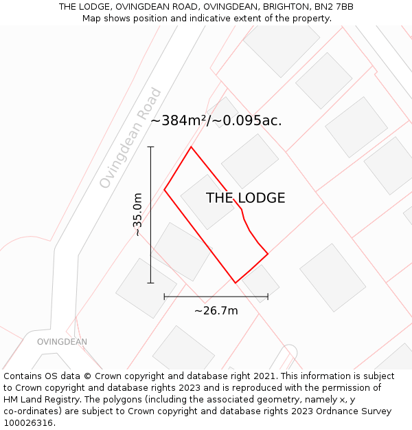 THE LODGE, OVINGDEAN ROAD, OVINGDEAN, BRIGHTON, BN2 7BB: Plot and title map