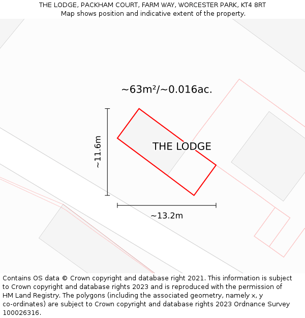 THE LODGE, PACKHAM COURT, FARM WAY, WORCESTER PARK, KT4 8RT: Plot and title map