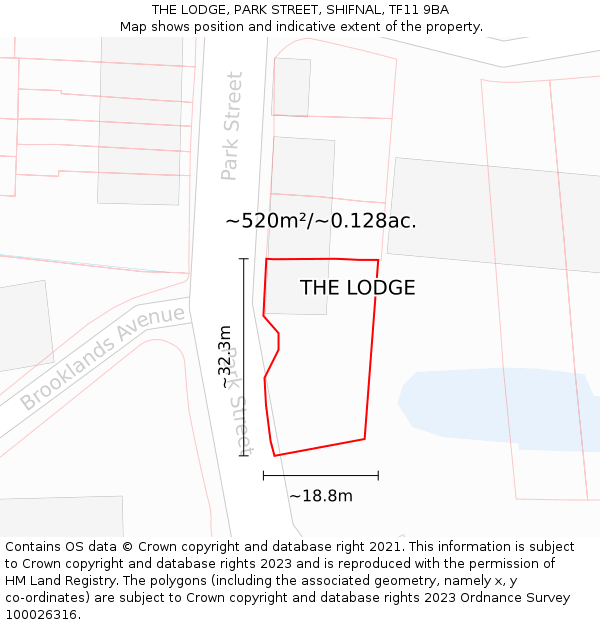 THE LODGE, PARK STREET, SHIFNAL, TF11 9BA: Plot and title map