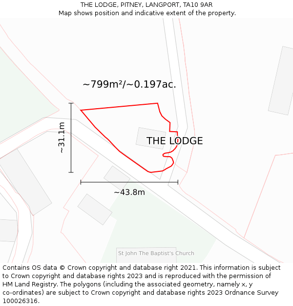 THE LODGE, PITNEY, LANGPORT, TA10 9AR: Plot and title map
