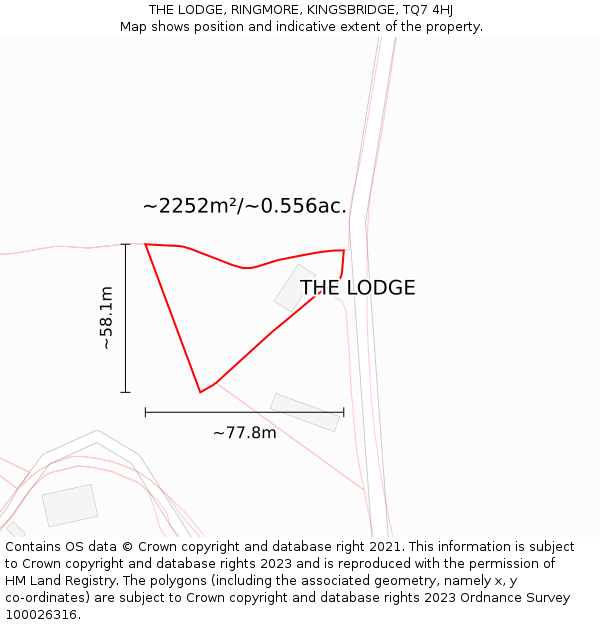 THE LODGE, RINGMORE, KINGSBRIDGE, TQ7 4HJ: Plot and title map