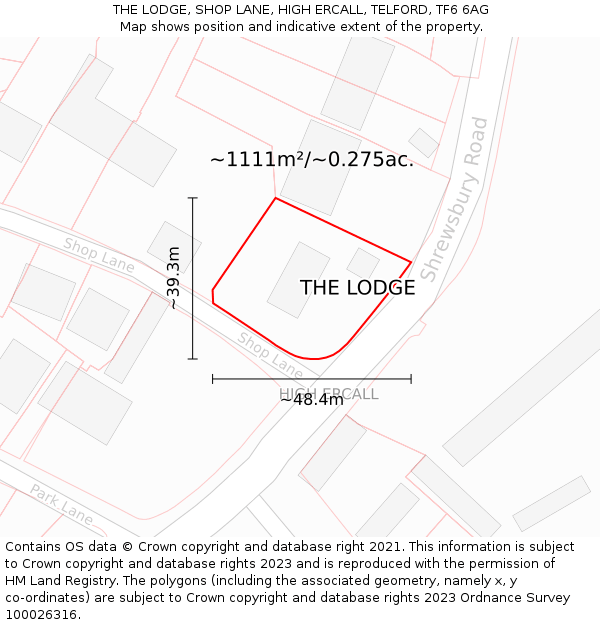THE LODGE, SHOP LANE, HIGH ERCALL, TELFORD, TF6 6AG: Plot and title map