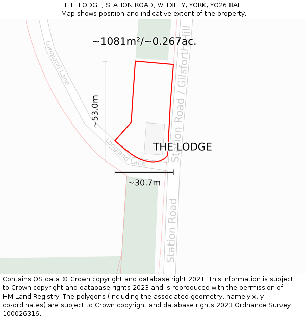 THE LODGE, STATION ROAD, WHIXLEY, YORK, YO26 8AH: Plot and title map