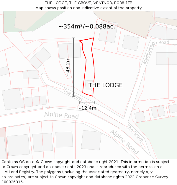 THE LODGE, THE GROVE, VENTNOR, PO38 1TB: Plot and title map