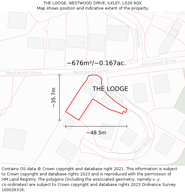 THE LODGE, WESTWOOD DRIVE, ILKLEY, LS29 9QX: Plot and title map