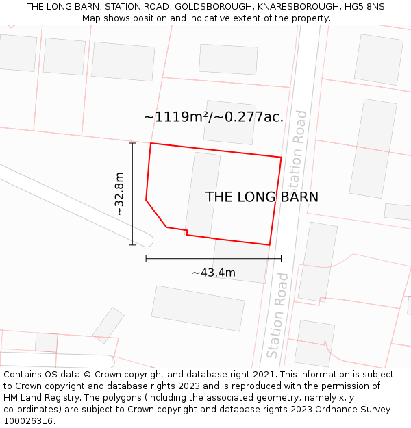THE LONG BARN, STATION ROAD, GOLDSBOROUGH, KNARESBOROUGH, HG5 8NS: Plot and title map