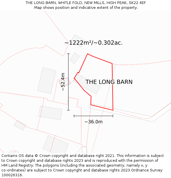 THE LONG BARN, WHITLE FOLD, NEW MILLS, HIGH PEAK, SK22 4EF: Plot and title map