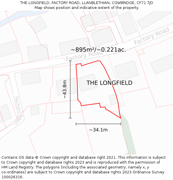 THE LONGFIELD, FACTORY ROAD, LLANBLETHIAN, COWBRIDGE, CF71 7JD: Plot and title map