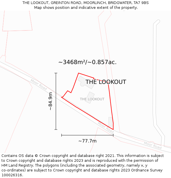 THE LOOKOUT, GREINTON ROAD, MOORLINCH, BRIDGWATER, TA7 9BS: Plot and title map