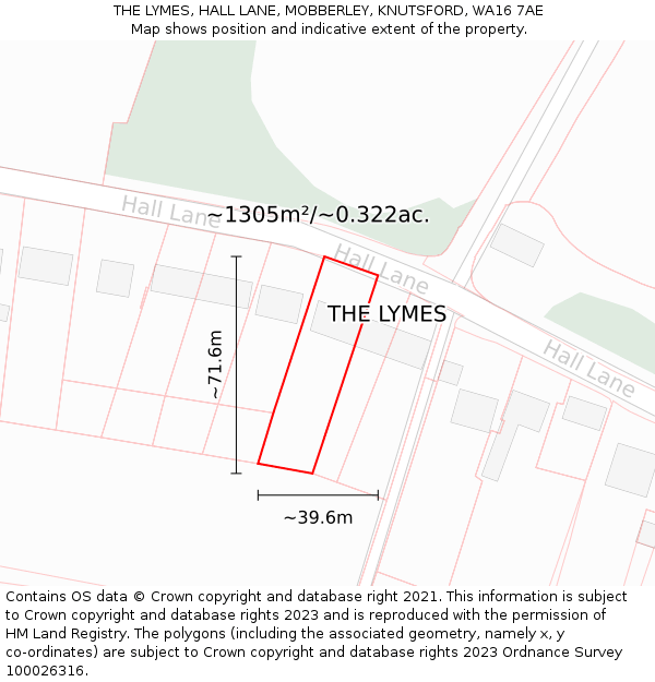THE LYMES, HALL LANE, MOBBERLEY, KNUTSFORD, WA16 7AE: Plot and title map