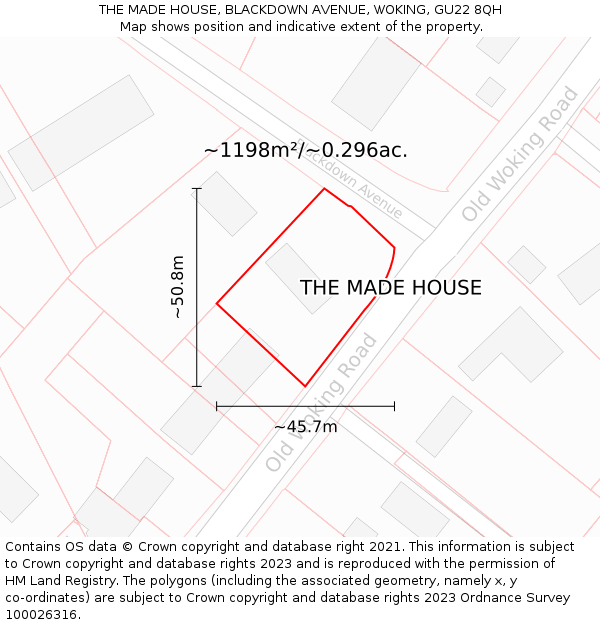 THE MADE HOUSE, BLACKDOWN AVENUE, WOKING, GU22 8QH: Plot and title map