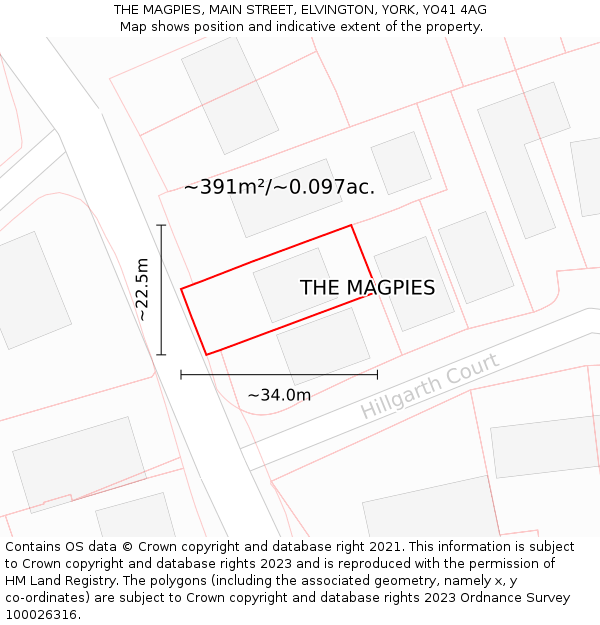 THE MAGPIES, MAIN STREET, ELVINGTON, YORK, YO41 4AG: Plot and title map