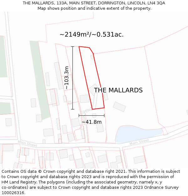 THE MALLARDS, 133A, MAIN STREET, DORRINGTON, LINCOLN, LN4 3QA: Plot and title map