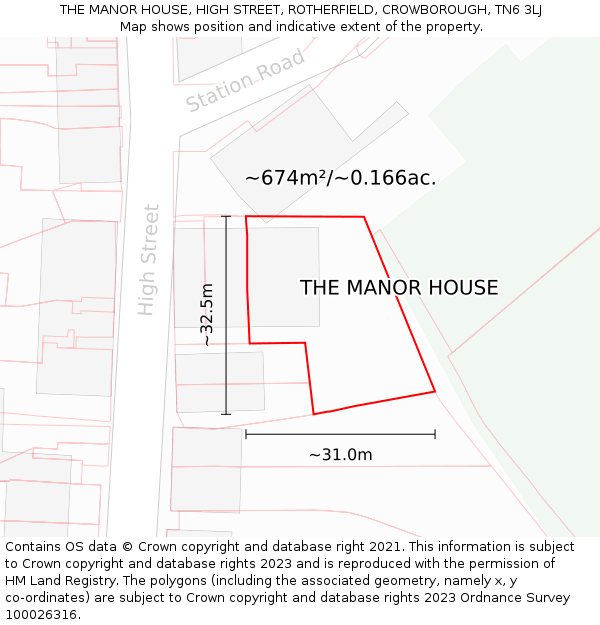 THE MANOR HOUSE, HIGH STREET, ROTHERFIELD, CROWBOROUGH, TN6 3LJ: Plot and title map