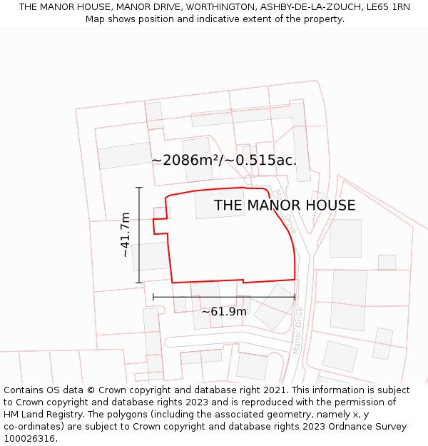 THE MANOR HOUSE, MANOR DRIVE, WORTHINGTON, ASHBY-DE-LA-ZOUCH, LE65 1RN: Plot and title map