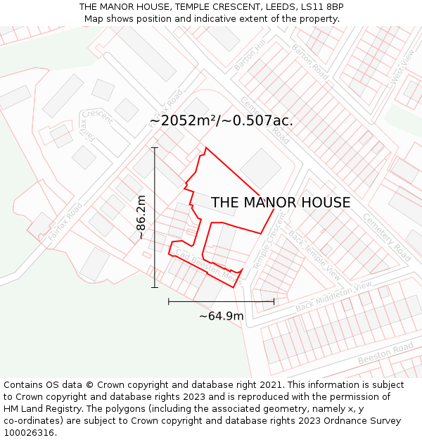 THE MANOR HOUSE, TEMPLE CRESCENT, LEEDS, LS11 8BP: Plot and title map