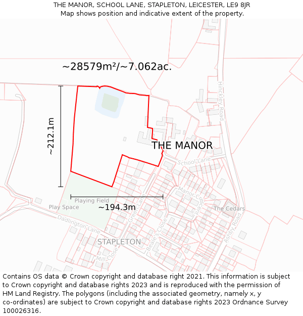 THE MANOR, SCHOOL LANE, STAPLETON, LEICESTER, LE9 8JR: Plot and title map
