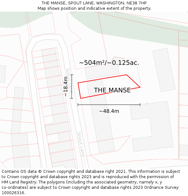 THE MANSE, SPOUT LANE, WASHINGTON, NE38 7HP: Plot and title map