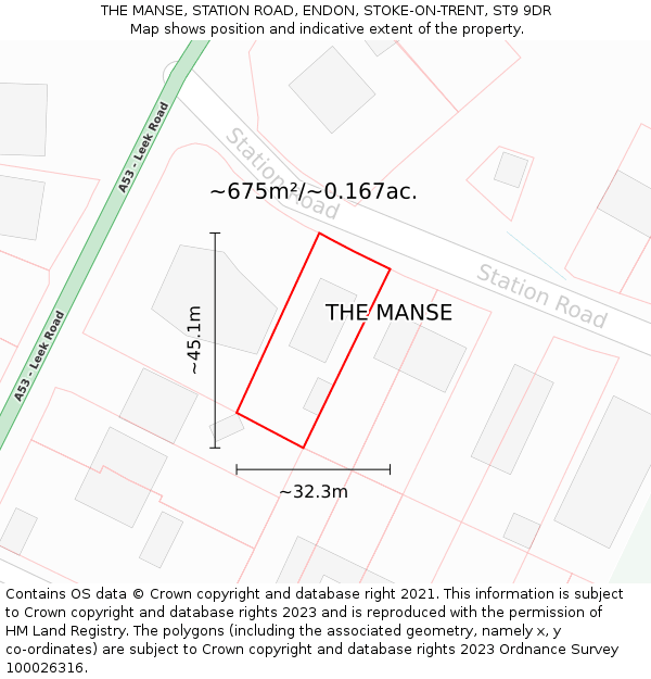THE MANSE, STATION ROAD, ENDON, STOKE-ON-TRENT, ST9 9DR: Plot and title map